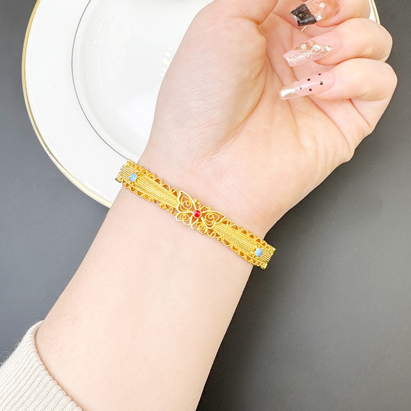 Explosiones vietnamitas arena oro pulsera retro goteo de aceite filamento mariposa pequeña brazalete abierta para mujeres joyas de corte al por mayor