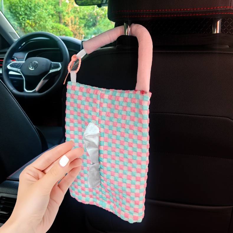 Caja de pañuelos para coche, tela, silla para coche, respaldo, caja de dibujo colgante, bolsa de pañuelos de doble uso para coche lindo creativo
