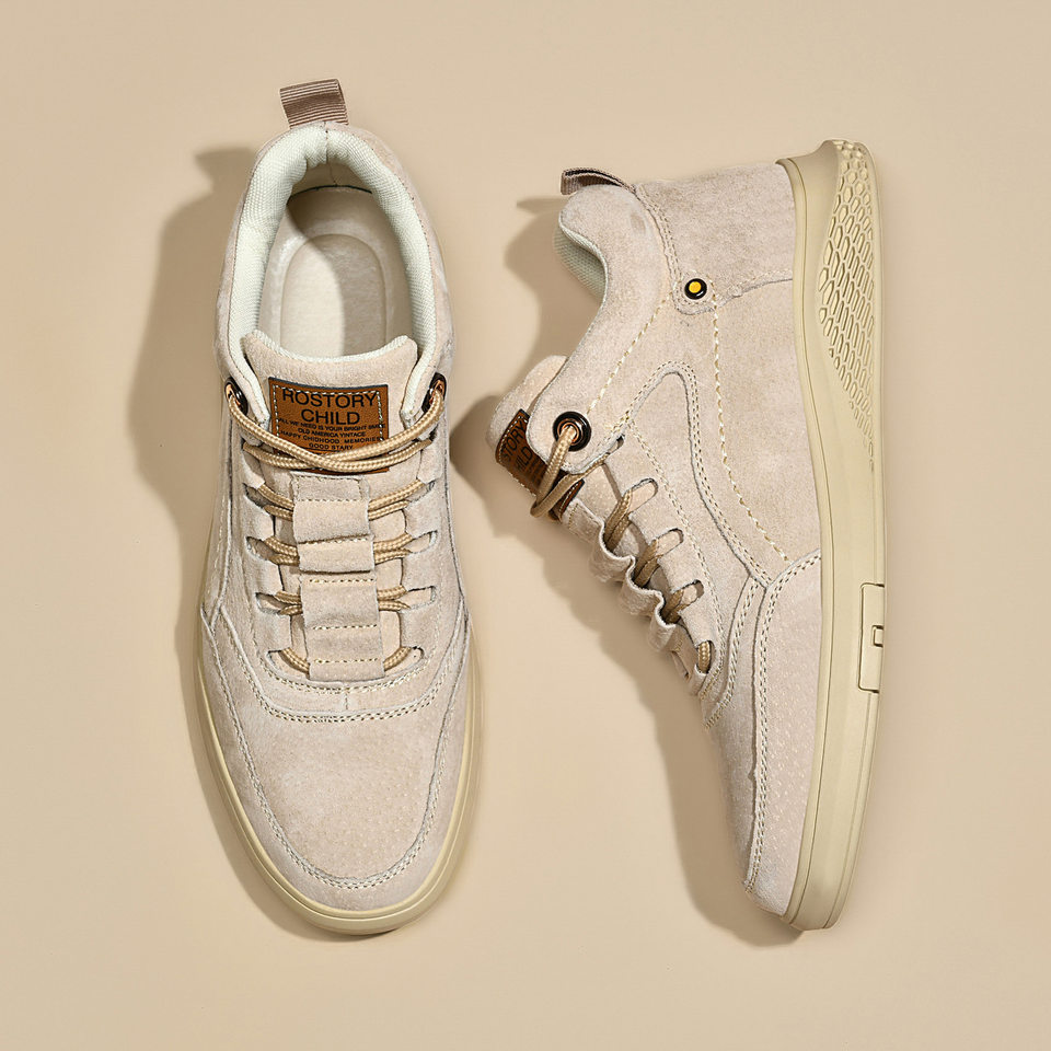 Giày sneaker nam cao cổ da thật thoáng khí đế bằng thời trang dễ phối đồ — Màu cát 983, Màu nâu 983
