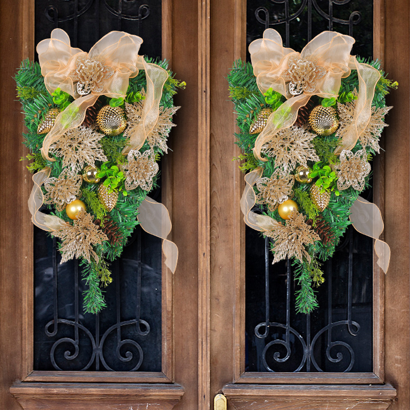 Guirnalda Navideña de Flores Doradas de Hong Kong, Árbol de Navidad Invertido con Agujas de Pino, Decoración Navideña para Ventanas de Centros Comerciales, Venta al por Mayor
