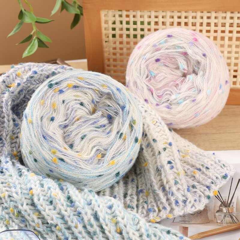 彩虹豆豆线手工编织围巾帽子彩虹糖果色彩点中粗合股毛线团