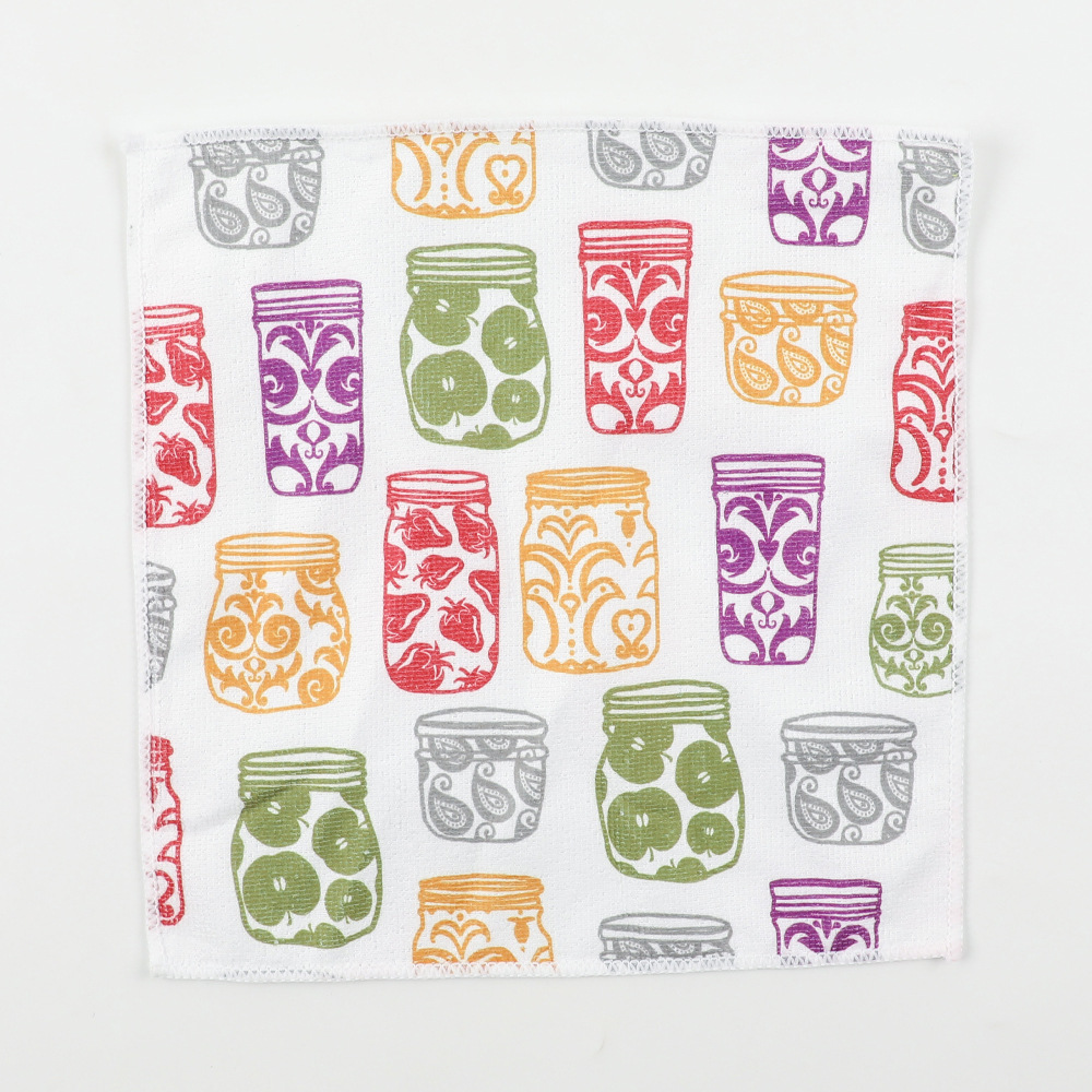 Ventas transfronterizas de toallas de lavaplatos de poliéster impresa doméstica toallas de limpieza de cocina multifuncionales toallas cuadradas de limpieza absorción de agua descontaminación