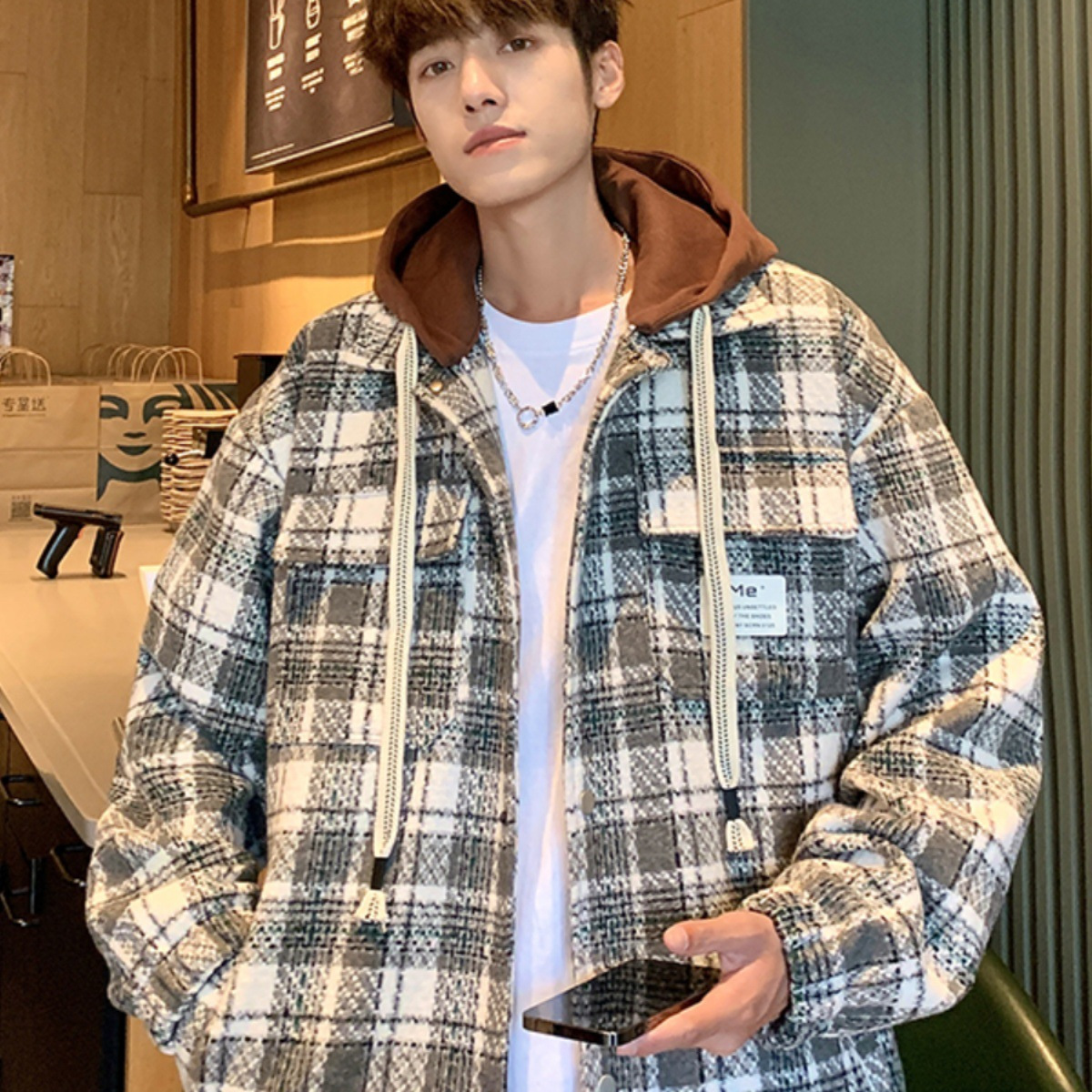 Abrigo rufián guapo retro pequeña fragancia moda masculina tendencia 2024 otoño e invierno nuevo estilo suelto todo-fósforo casual