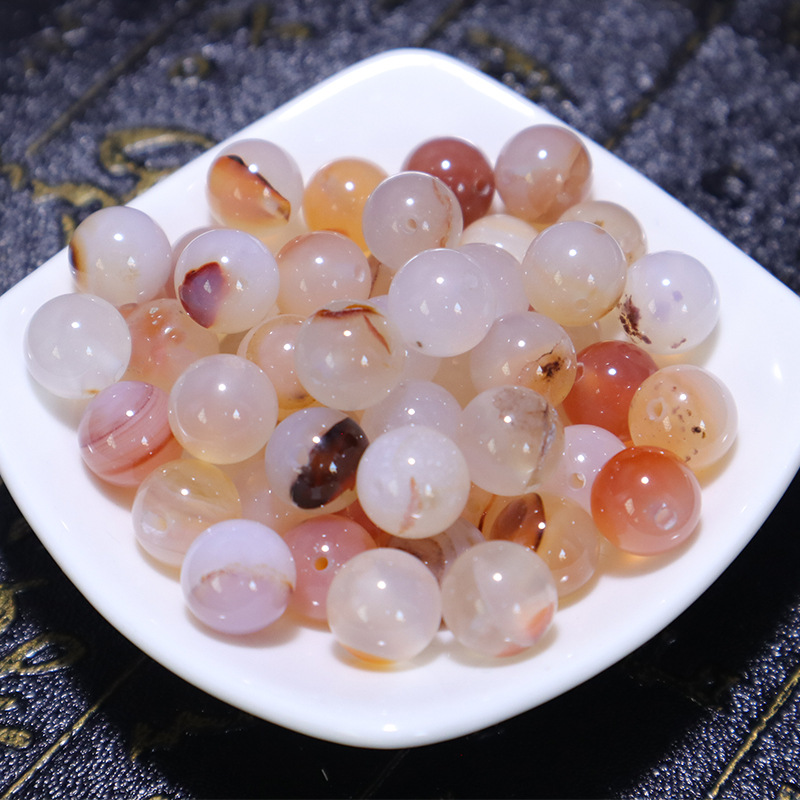 天然草花玛瑙散珠海洋玉髓玛瑙圆珠DIY半成品手链珠琏饰品材料批