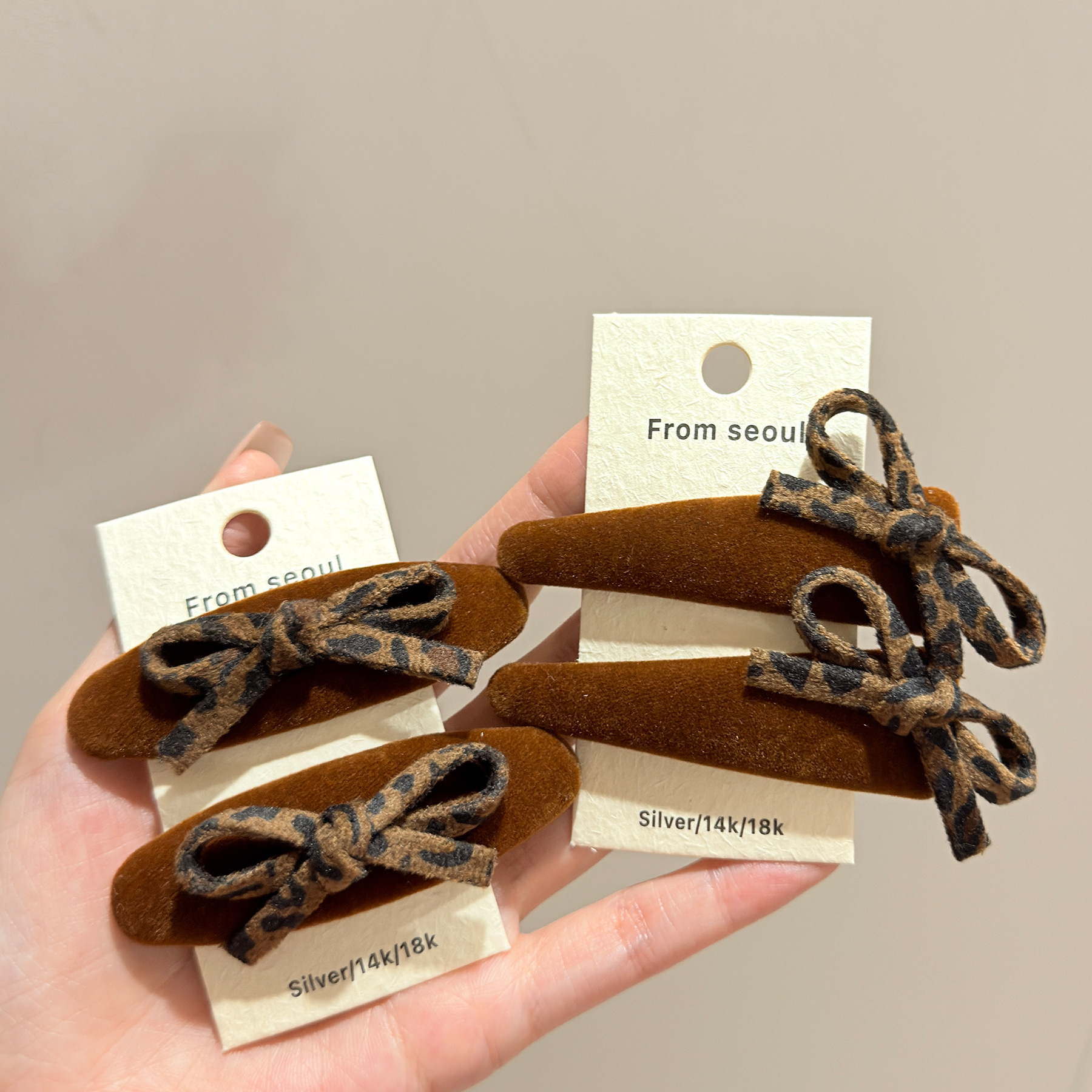 出口韩国品质豹纹蝴蝶结丝绒发夹时尚百搭气质侧边刘海碎发BB夹子