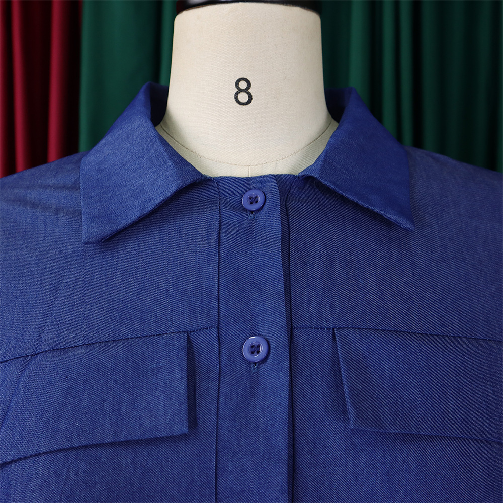 Abito da sera lungo da donna con stampa e dettagli in denim_voghion.com