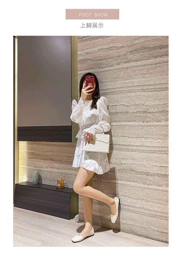 Giày búp bê nữ mũi vuông đế bằng gót thấp, giày công sở nông miệng — Màu mơ, Màu đen chi tiết 13