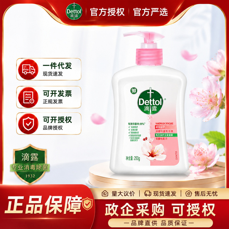 Genuine Dettol Healthy Antibacterial Hand Sanitizer Moisturizing and Protective 250ml 500*2 Commercial and Family Purchase and Distribution