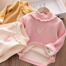 女童加绒打底衫冬装儿童新款高领木耳边长袖T恤女孩加厚保暖上衣