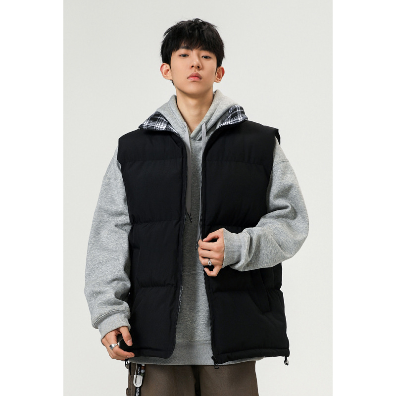 Plaid Patchwork Down Cotton Autumn Winter New Loose Plus Size Men's Casual Sports Thickened Warm Vest_voghion.com