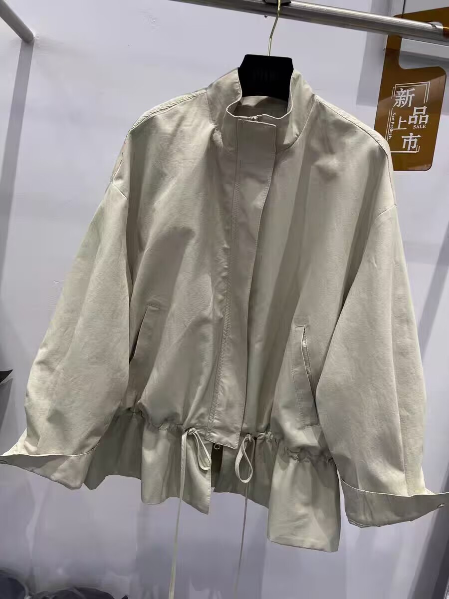 ng2510292 European Style 2026 Spring New Stand Collar Zipper Drawstring Fashionable Loose Casual Mid-Length Trench Coat Women's_ecoleips.com