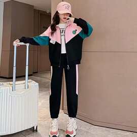 春秋装女童休闲拉链卫衣束脚裤套装韩版中大童宽松运动两件套童装