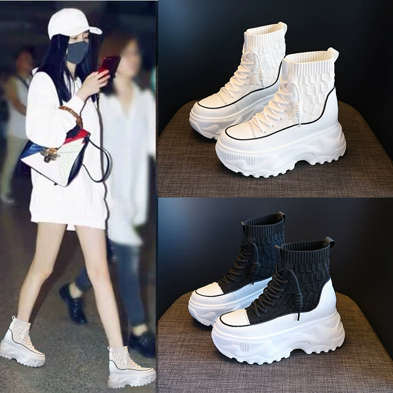Martin сапоги женский 2024 осень и зима новые толстые подошвы средние сапоги увеличены внутри носки белые туфли дикие кексы