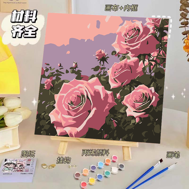 Pintura al óleo digital de bricolaje, dibujos animados para niños, pinturas para colorear hechas a mano, lindos puestos de animación curativos, comercio exterior transfronterizo