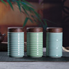 Longquan celadon originality household Moisture-proof seal up Storage tanks ceramics Wood cover Thread Tea pot carving LOGO