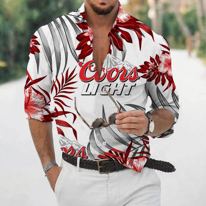 Transfronterizo 2025 primavera y otoño nuevo estilo de los hombres europeos y americanos más el tamaño de la camisa con estampado de plantas de rosas de manga larga