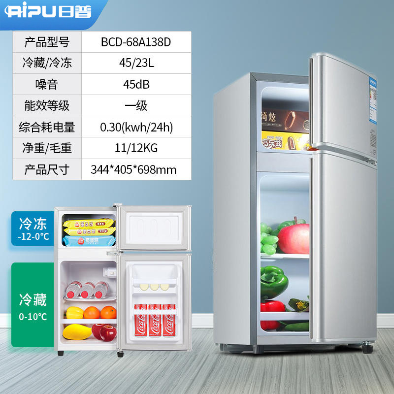 Refrigerador pequeño Ripu de 48-96 litros para uso doméstico, ideal para apartamentos de alquiler, con congelador en la parte superior y refrigerador en la parte inferior, mini refrigerador eléctrico de doble puerta para dormitorios.