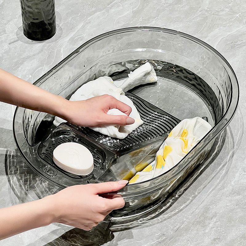 洗濯とこすり一体型洗濯板洗濯桶プラスチック洗面器家庭用バスルームトイレ耐久性のある多機能大型透明プラス|undefined