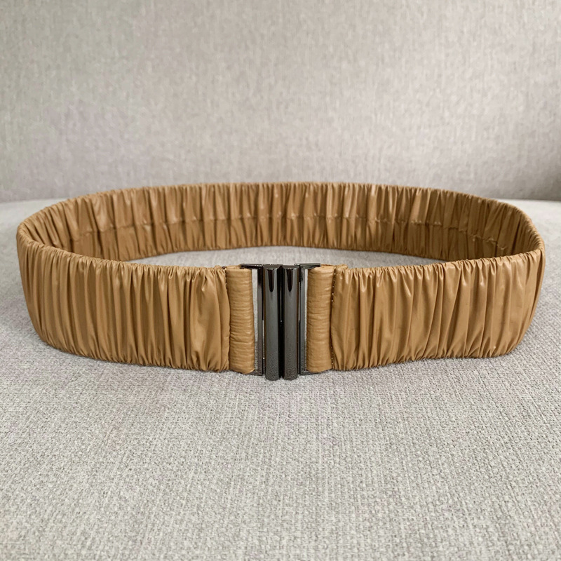 Nuevo cinturón elástico brillante de tela plisado cintura elástica sello ancho de las mujeres todo partido con cintura para adelgazar