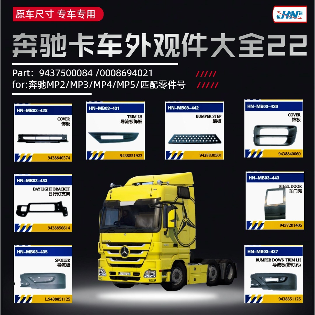 Para piezas de camión Mercedes-Benz Mantenimiento de cubiertas de puertas MP3 Panel de acabado de puertas Bracket de luces diurnas Deflector Scooter Piezas