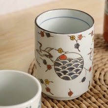 日式手彩繪大容量茶杯文藝插畫陶瓷杯子無手柄直身杯家用隨手杯杯
