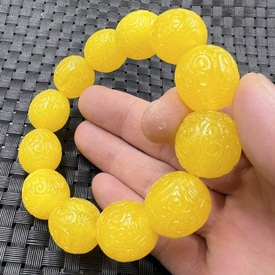 荧光付浮盐水蜜蜡回纹珠手链老蜜蜡算盘珠手链橘红色手链男女手串