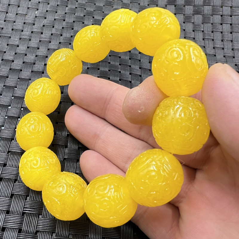 荧光付浮盐水蜜蜡回纹珠手链老蜜蜡算盘珠手链橘红色手链男女手串