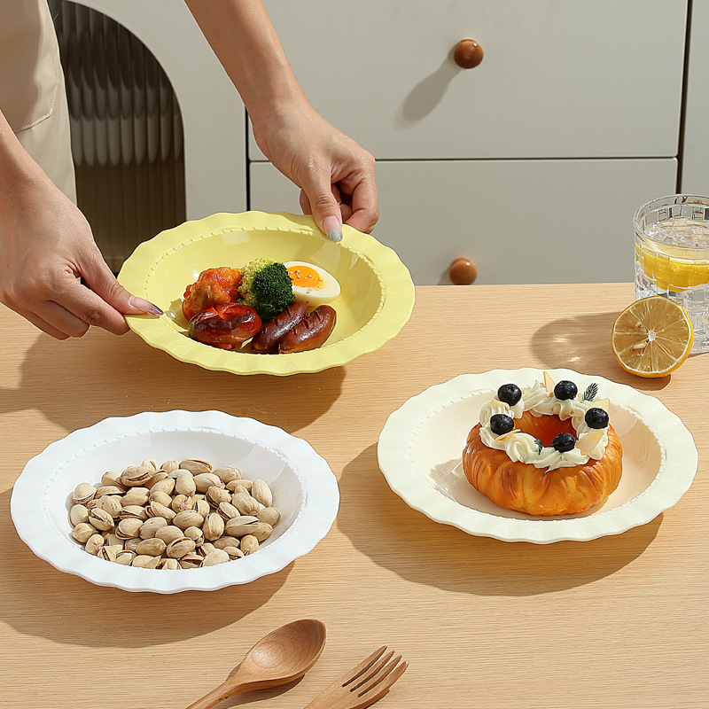 8英寸草帽盘 创意奶油风蛋糕盘PP家用水果盘仿瓷零食盘加深凉菜盘