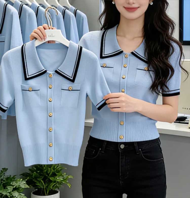 Áo thun polo nữ cổ bẻ tay ngắn sợi mát lạnh phối màu cao cấp — Màu ảnh chi tiết 6