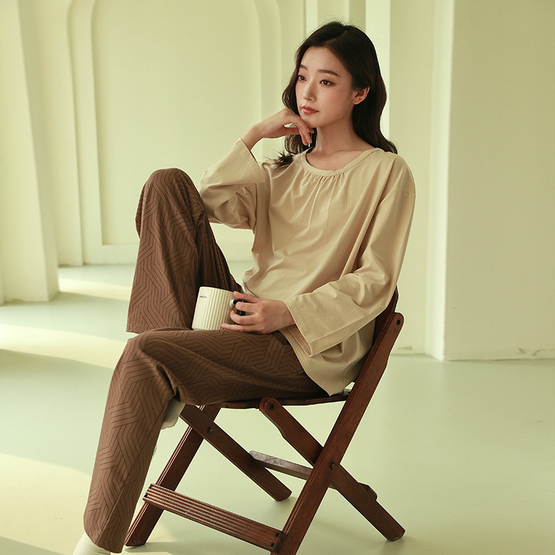 Women's Pajamas Spring and Autumn Long-Sleeved Pure Cotton Set, High-End Style, Large Size 2026, Can Be Worn Outside, Autumn and Winter, with Chest Pads, Loungewear Women's Pajamas Spring and Autumn Long-Sleeved Pure Cotton Set, High-End Style, Large Size 2026, Can Be Worn Outside, Autumn and Winter, with Chest Pads, Loungewear