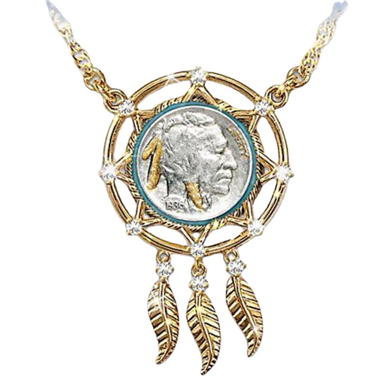 Jewelry niche minimalist and versatile temperament dual color human head leaf pendant_voghion.com