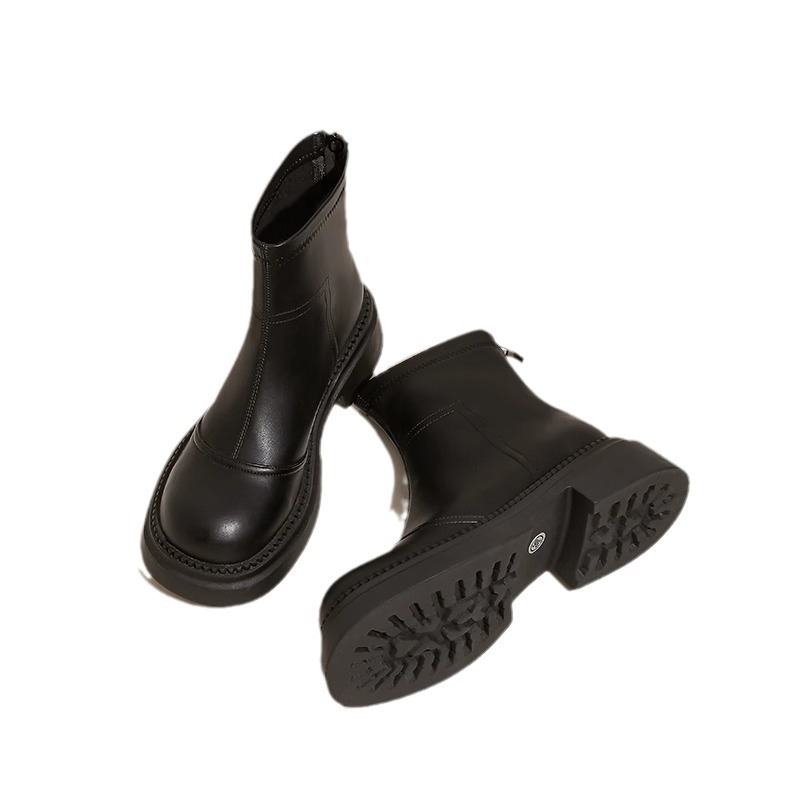 Elastic Slim For Women 2024 New Spring And Autumn Versatile Warm Brown Short Thick Soled Martin Boots British Style_voghion.com