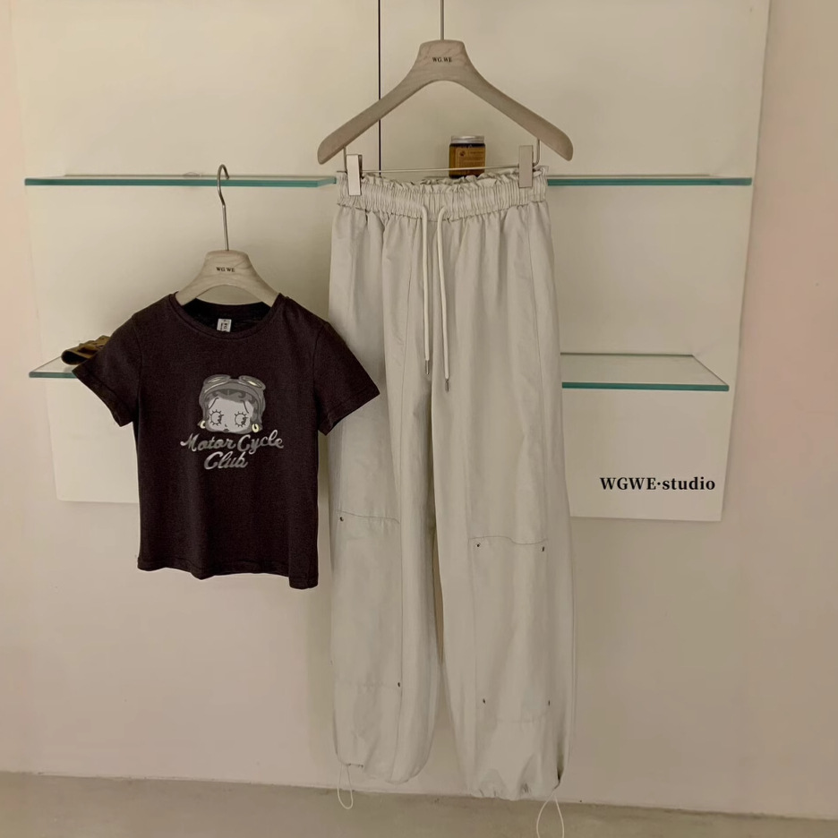 Liquidación, sin devoluciones ni cambios de talla, pantalones cargo de pierna ancha con cintura elástica de verano, pantalones casuales de pierna recta y corte holgado con cintura elástica W559.