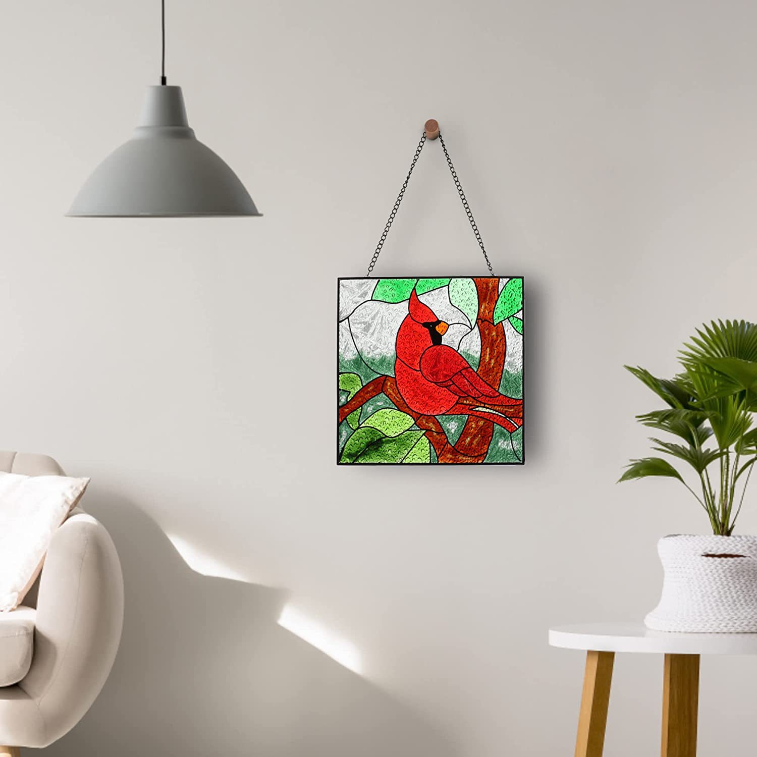 Cross-border Red Bird Ornament, Handmade Silk Screen Painting, Colorful Glass Suncatcher, 3D Home Window Garden Wall Decoration_voghion.com