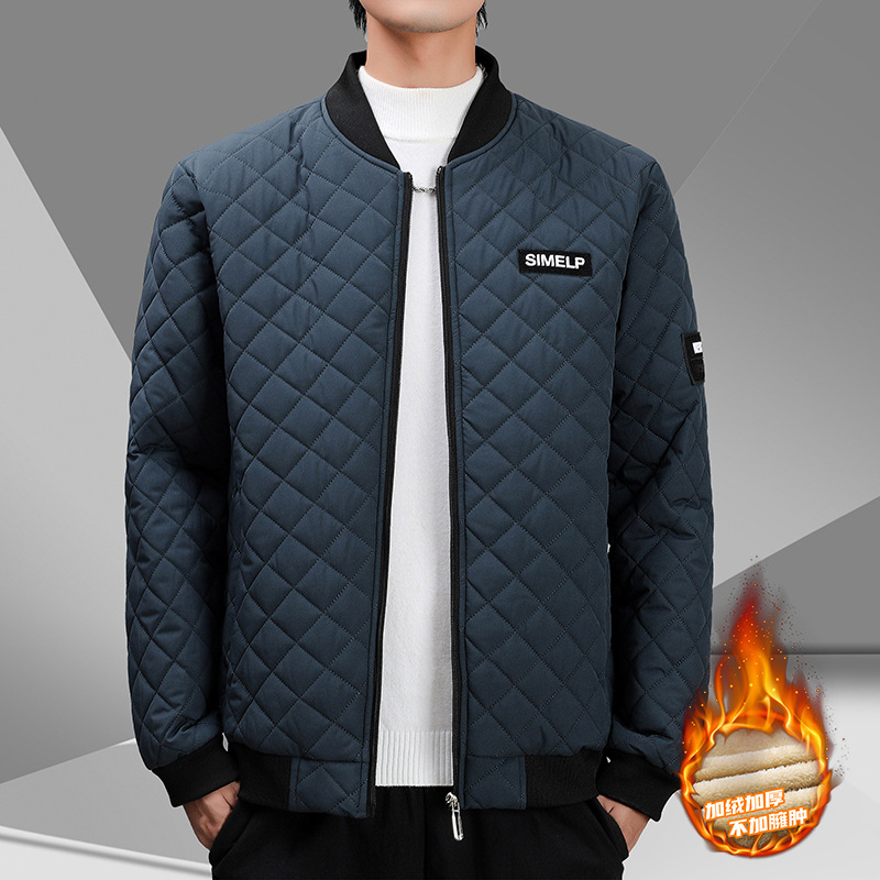 Chaqueta de algodón de plumón para hombres de otoño e invierno nuevo estilo a cuadros más terciopelo grueso abrigo de algodón cálido Chaqueta de algodón de todo fósforo de invierno para hombres