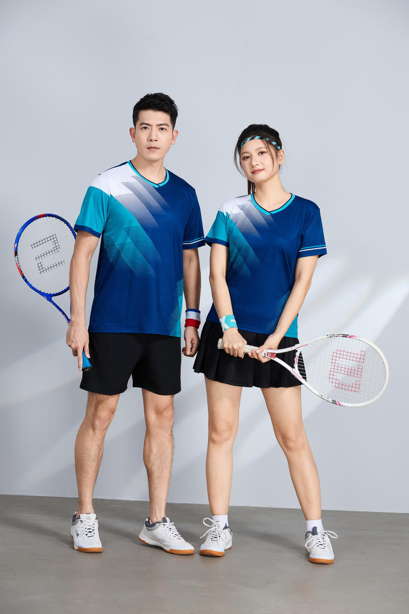 poliamonio rápido secado transpirable bádminton hombre niñas adultos el mismo cuello en V entrenamiento deportivo superior impresión personalizada
