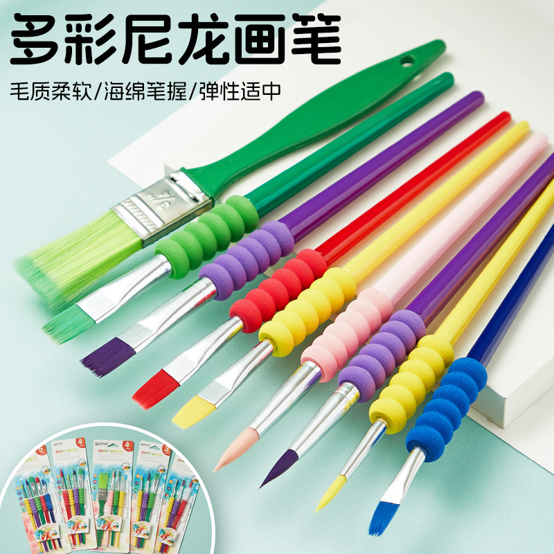 Cross-Border Manufacturers Wholesale Children's Graffiti Plastic Rod Brushes for Beginners Watercolor Acrylic Art Painting Water Chalk Brushes