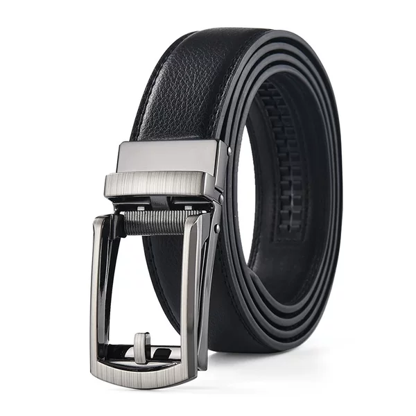 Cross-Border Supply Men's Second-Layer Cowhide Automatic Buckle Belt for Business Commuting, Wear-Resistant Formal Pants Belt, Trendy Wholesale in Stock