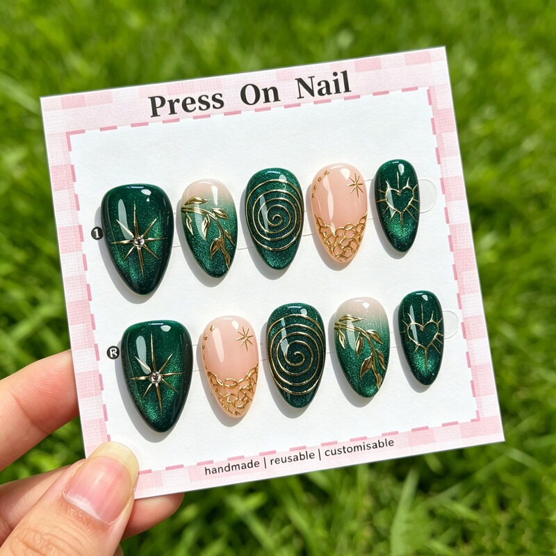【Made in Shenzhen】Jade Swirl Handmade Wearable Nails, Whitening Nail Art Stickers, Nail Patches