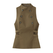 PB&ZA女装2025年秋季新款 立体修身显气质纽扣饰无袖上衣3067146