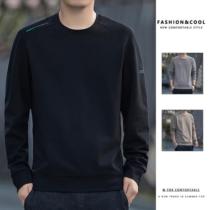 Otoño y invierno camiseta de algodón 2024 camiseta de manga larga hombre cuello redondo chaqueta grande suelta chaqueta de moda impresa LOGO