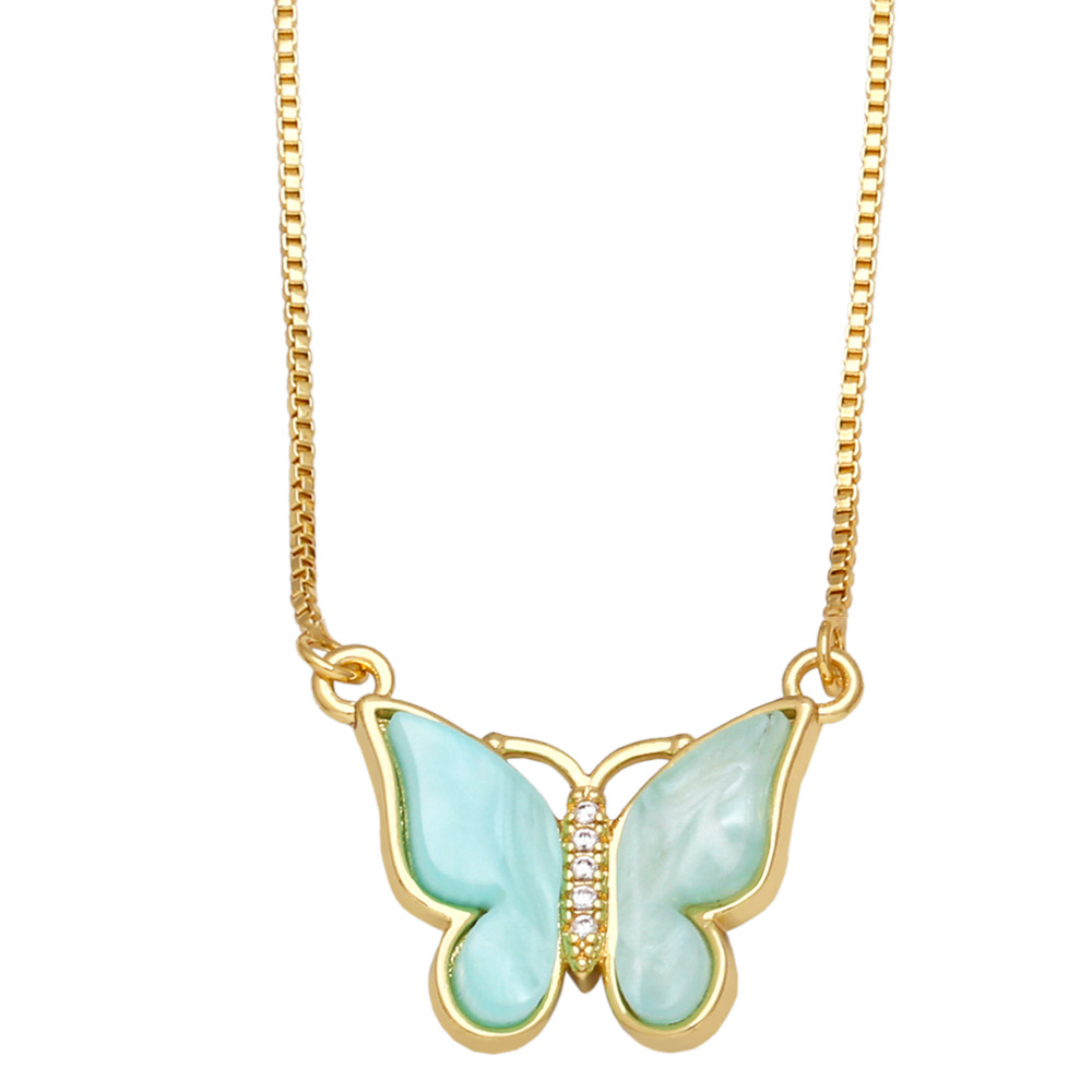 Fashion Butterfly Copper Necklace Inlay Resin Zircon Copper Necklaces