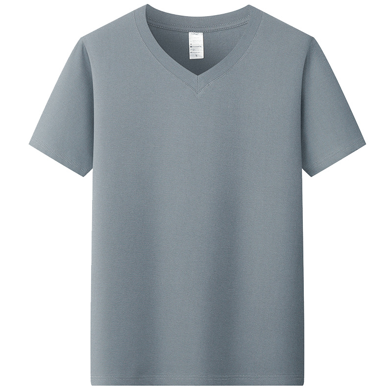 210g纯棉V领T恤男士短袖纯色打底衫黑白灰色内搭鸡心领t恤衫夏季