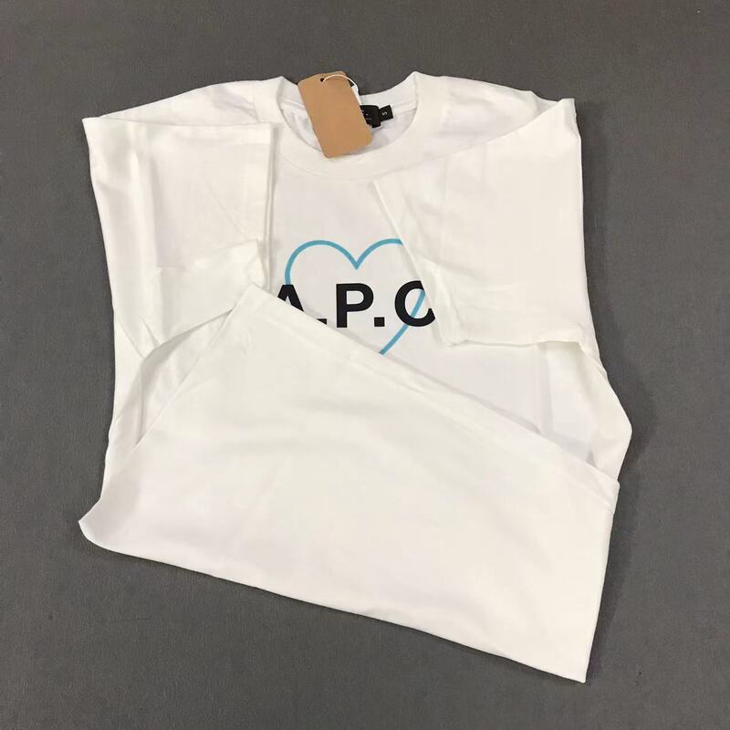 New Product Apc Japanese and Korean Popular A.P Heart Flocking Pattern Printing 100 Pure Cotton Normal Size T-Shirt Men and Women Couple Shirts