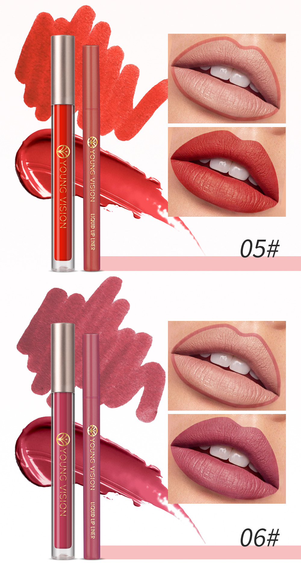 YOUNG VISION Lip Gloss + Lip Liner 2-piece Set. The gourd-tipped liquid lip liner is not easy to stick to the cup lip gloss undefined