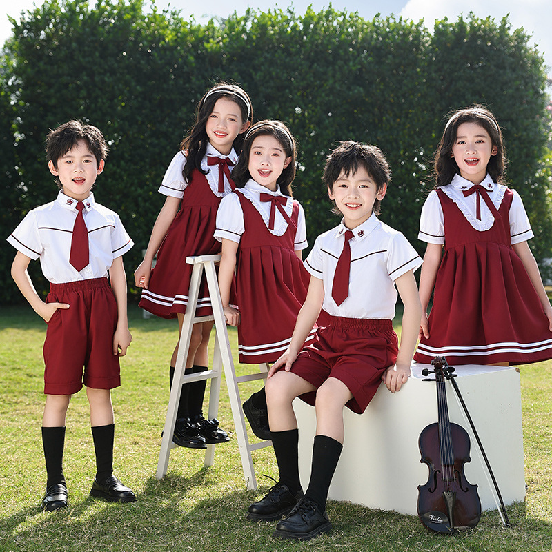 幼兒園園服夏裝兒童學院英倫風短袖班服小學生校服六一合唱演出服