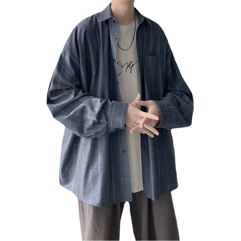 Primavera y verano retro Plaid camisa hombres moda marca casual Camisa estilo coreano moda abrigo Hong Kong estilo guapo ropa superior