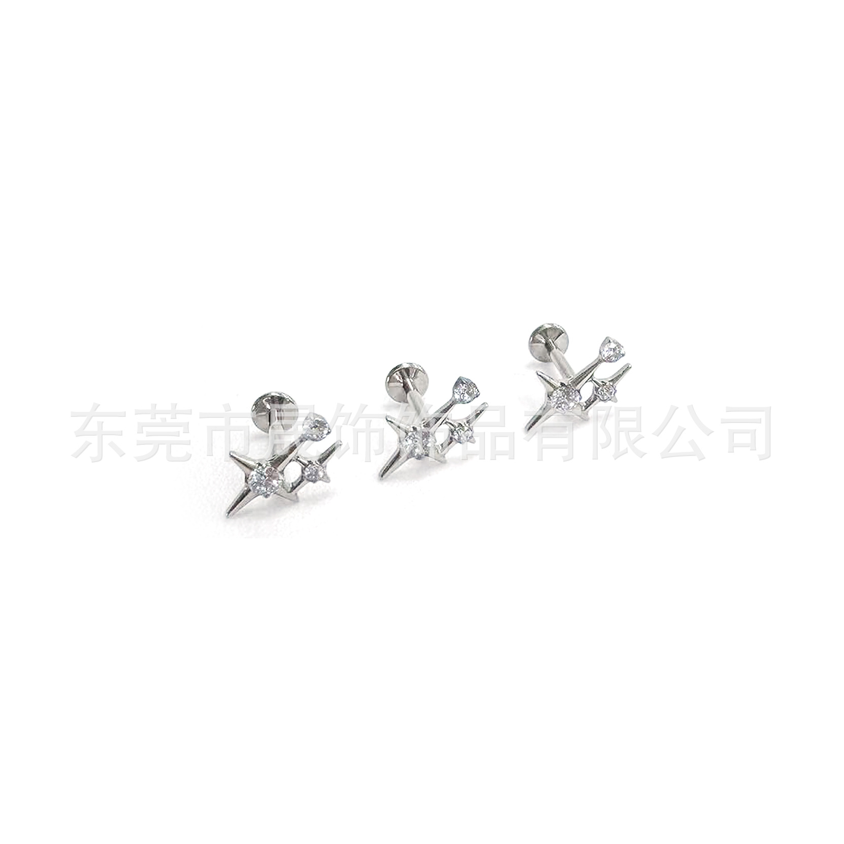 F136 Titanium Alloy Cross 芒 Star Studded Cubic Zirconia Ear Stud G23 Titanium Internal Thread Labret Stud 穿孔 Jewelry 头部