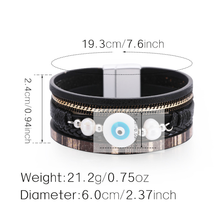 Bohemian multi-layer woven devilu0027s eye pearl leather bracelet