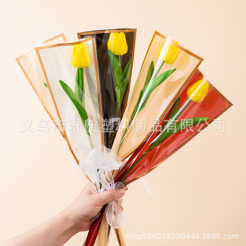 现货金边鲜花袋透明防水花束opp梯形袋花艺花店包装材料